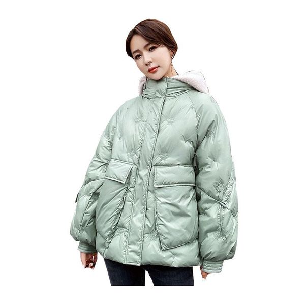 women's down & parkas women short winter jacket student hooded windproof oversize cotton padded outwear coat, Black